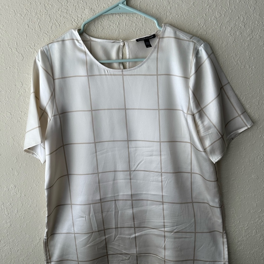 Eileen Fisher White Boxy Short Sleeve Blouse